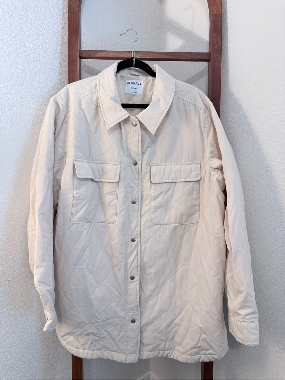 Old Navy Cream Quilted Snap-Front Utility Jacket XL Tall